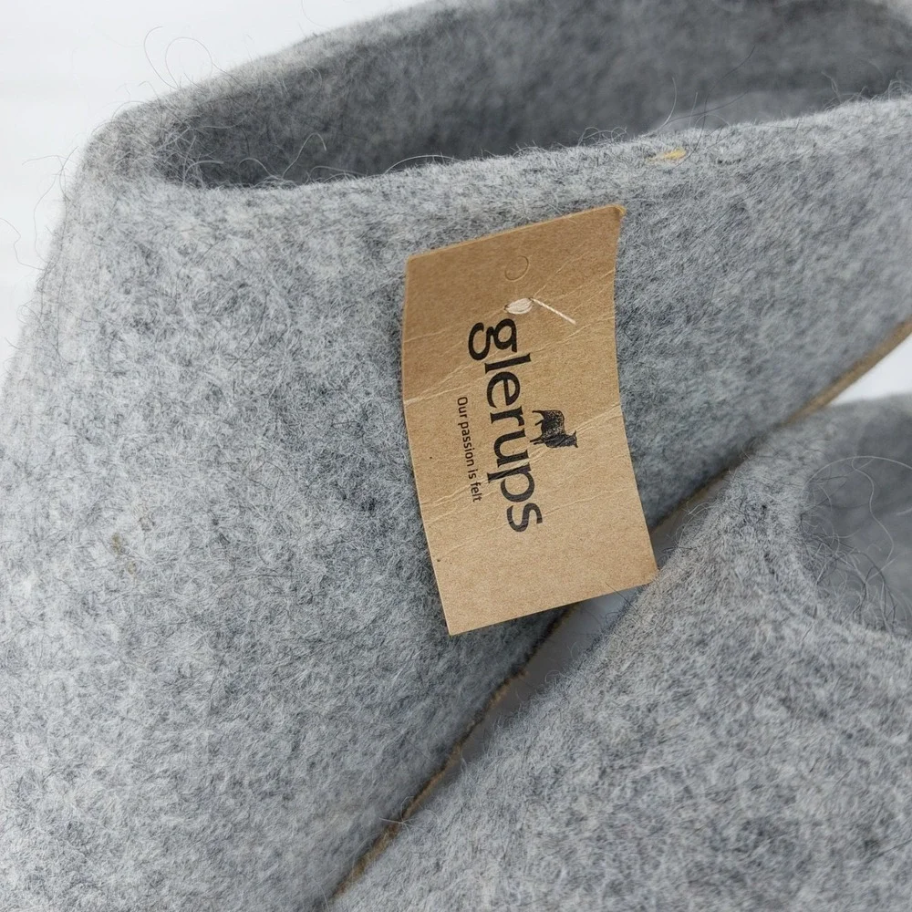 Glerups Natural Wool Slipper Mens Slip On Gray US 13 EU 47  Leather Bottom New